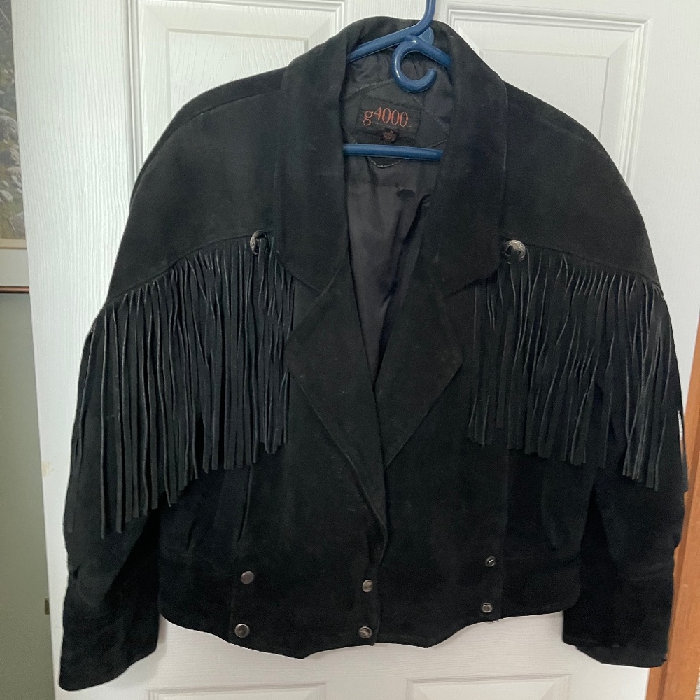 g4000 Black Leather Fringe Jacket